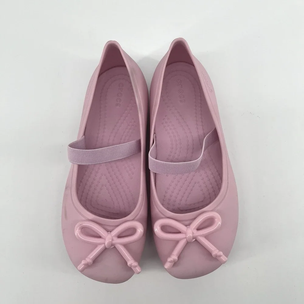 Crocs Girls Pink Mary Jane Ballet Flats Bow Slip On Shoes Kids Size 13 C13